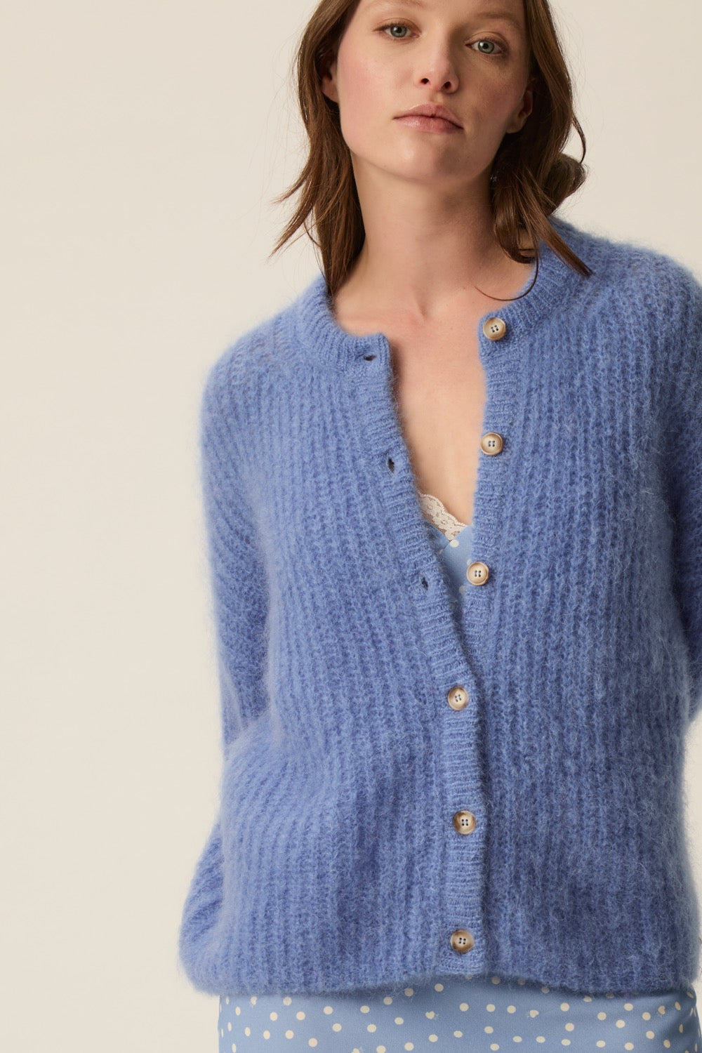 Gilet En Laine Bleu Ciel SYM - Taille 38 Femme, Neuf Sans étiquettes, Style Chic