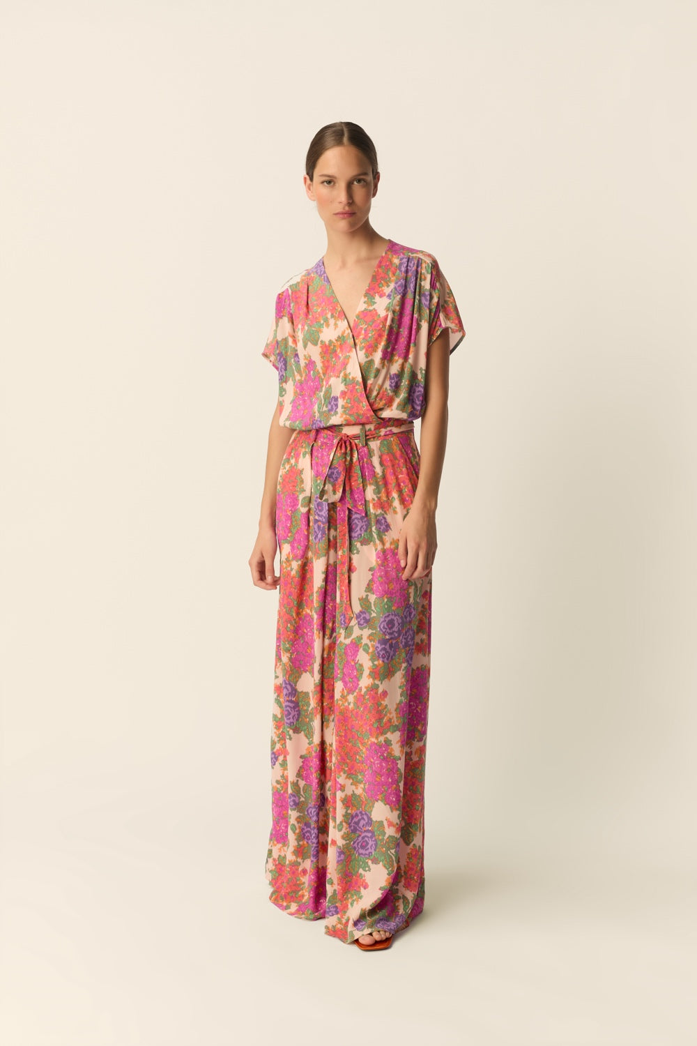 Combinaison Multicolore Imprimé Fleuri Manches Courtes - Elina Joy