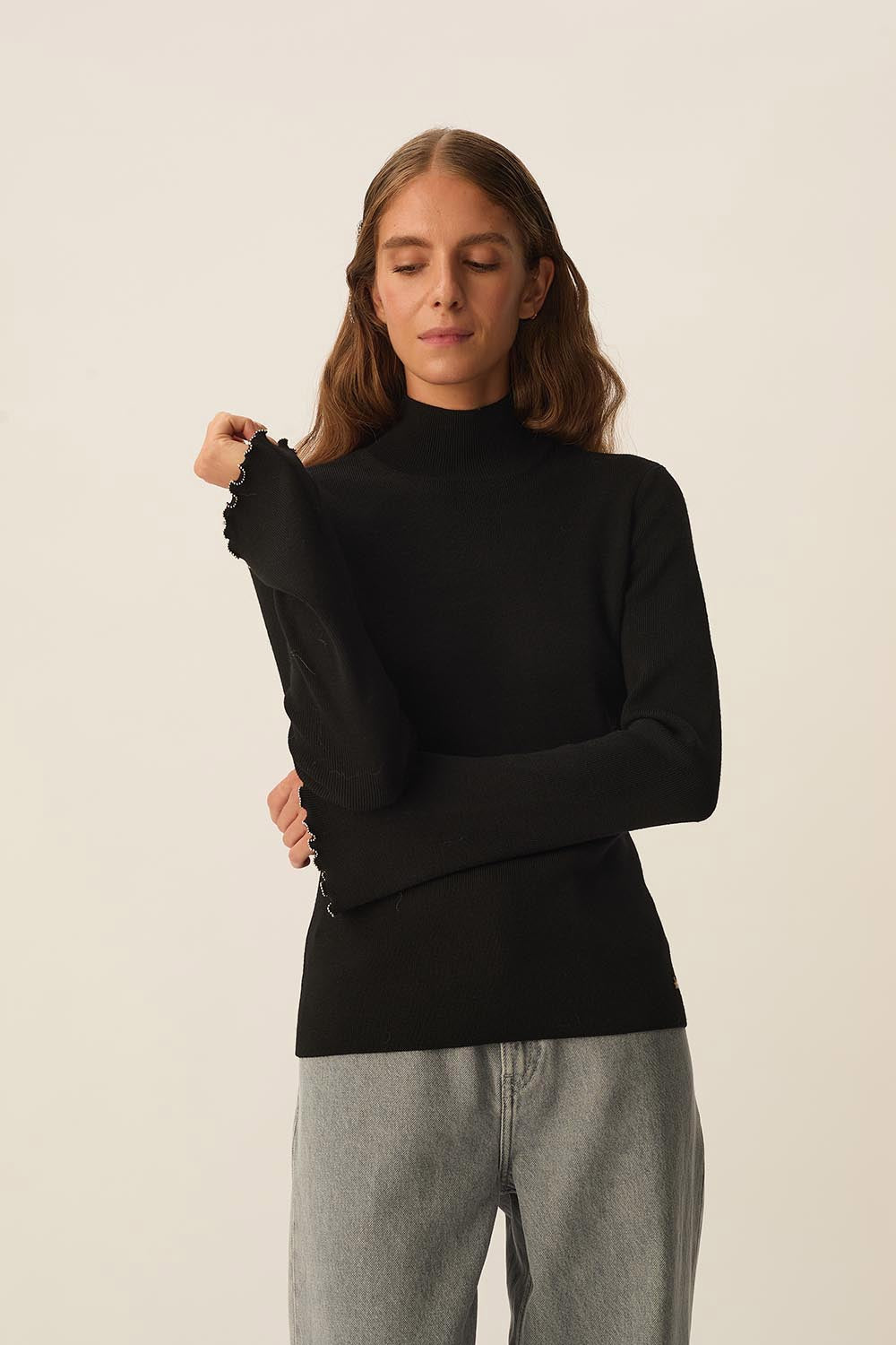 Pull Fille NEXT Col Haut En Viscose Noir – Taille 6-7 Ans – État Parfait