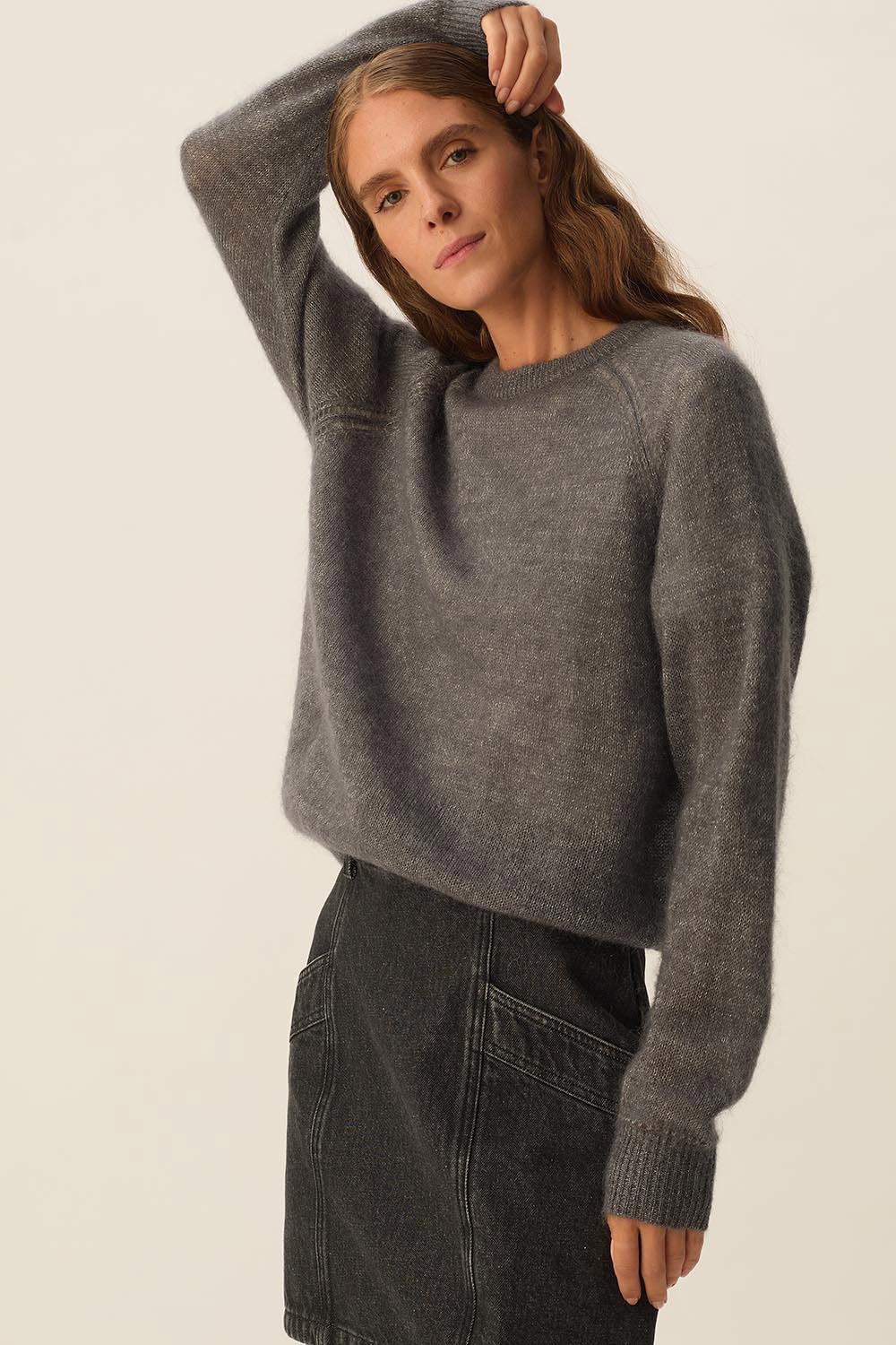 Pull Gris Chiné Esprit - Laine Et Mohair - Taille M/L - Occasion Très Bon état