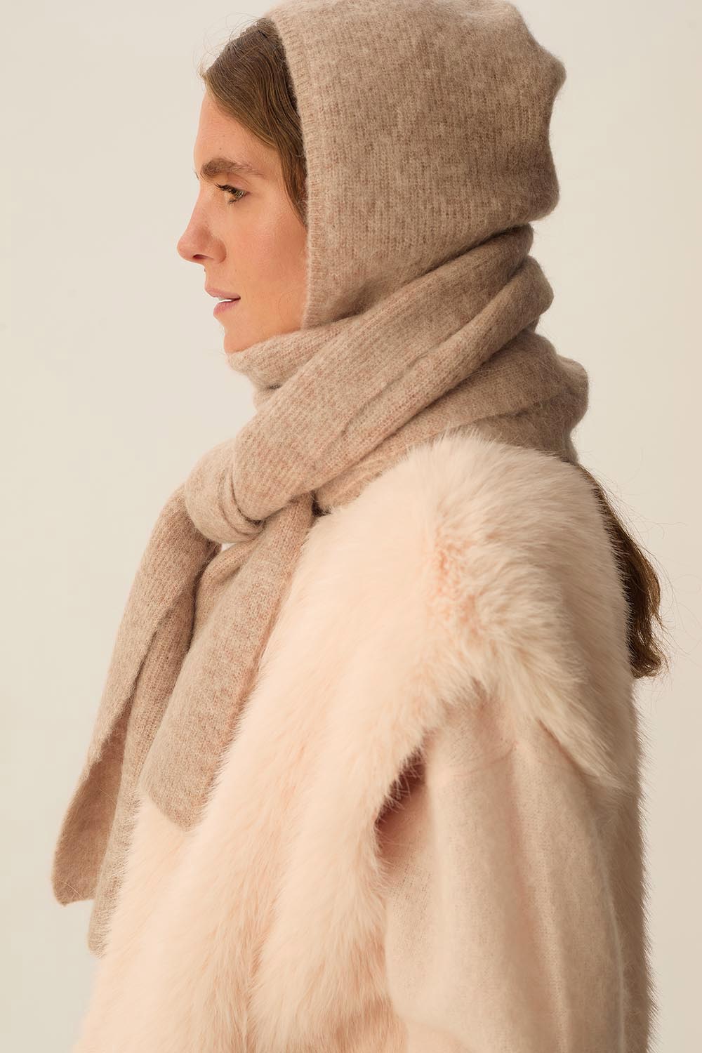 Écharpe À Capuche Laine Mérinos Beige Audine Loup Des Petits Hauts