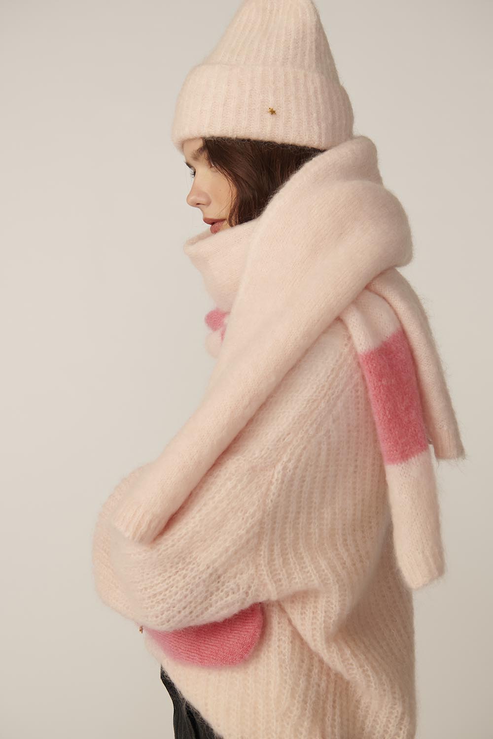 Écharpe Longue Kid Mohair Et Laine Mérinos Rose Clair Alouette