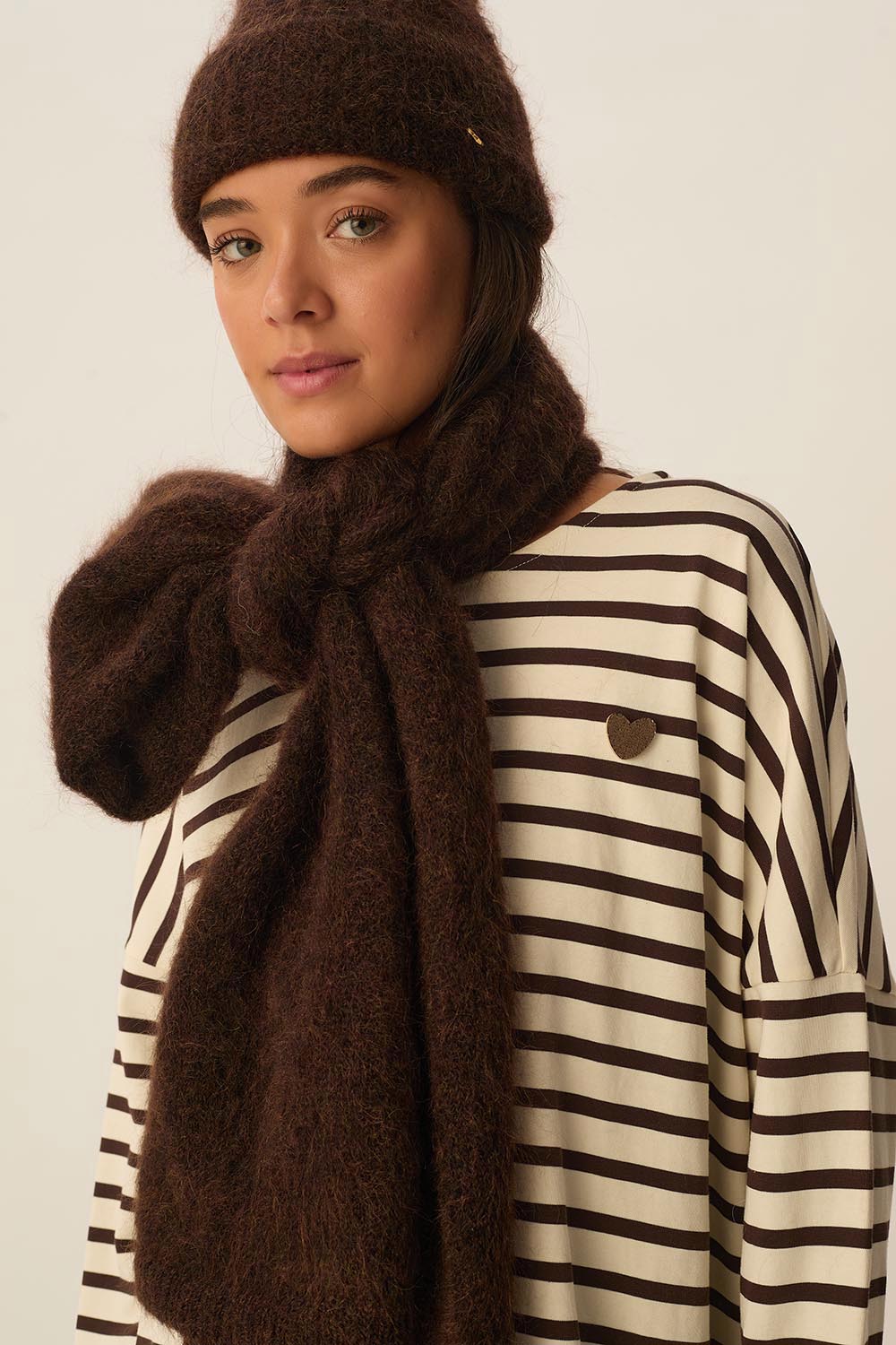 Écharpe Longue Kid Mohair Et Laine Mérinos Marron Foncé Alouette