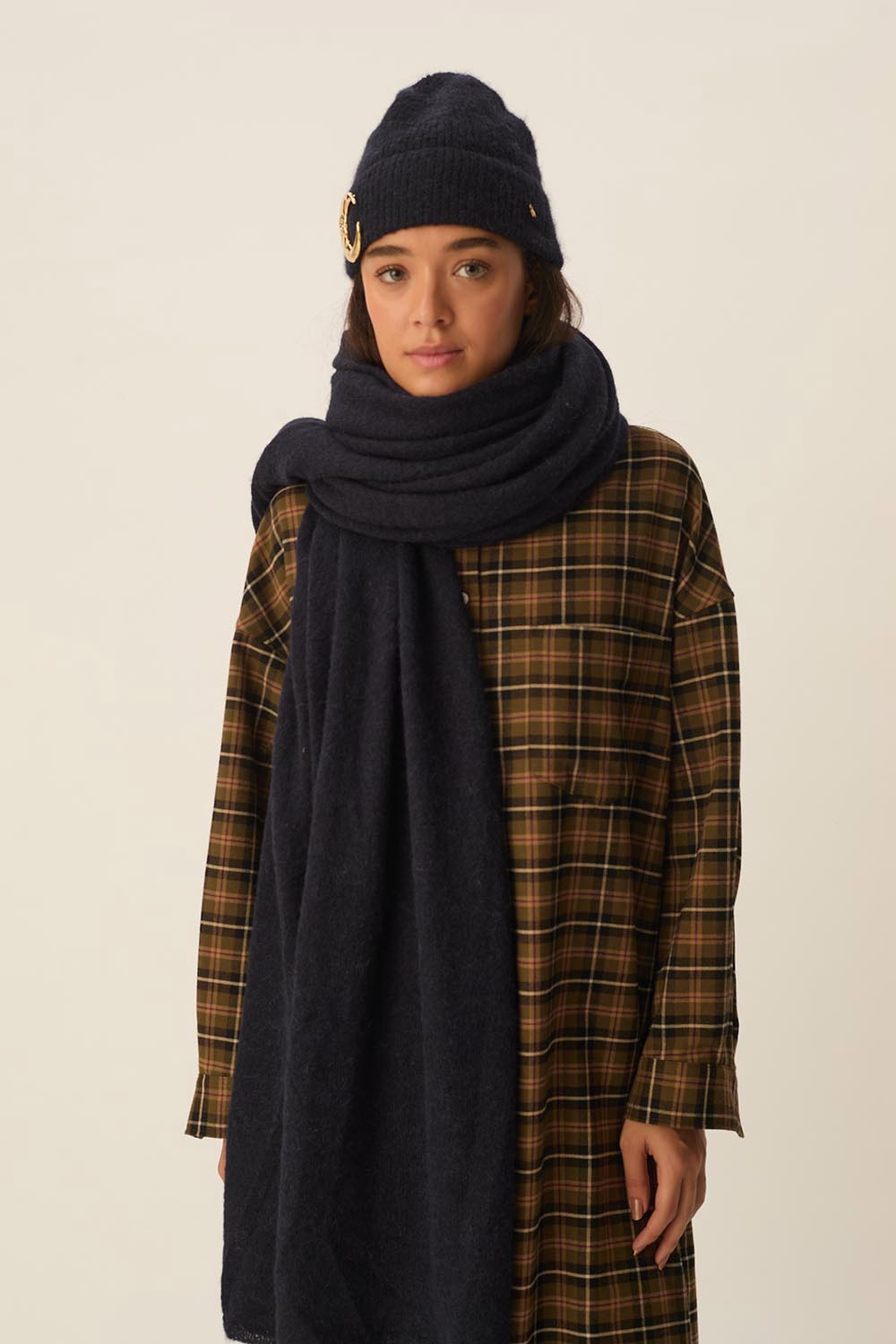 Écharpe Longue Super Kid Mohair Et Baby Alpaga Bleu Foncé Canela