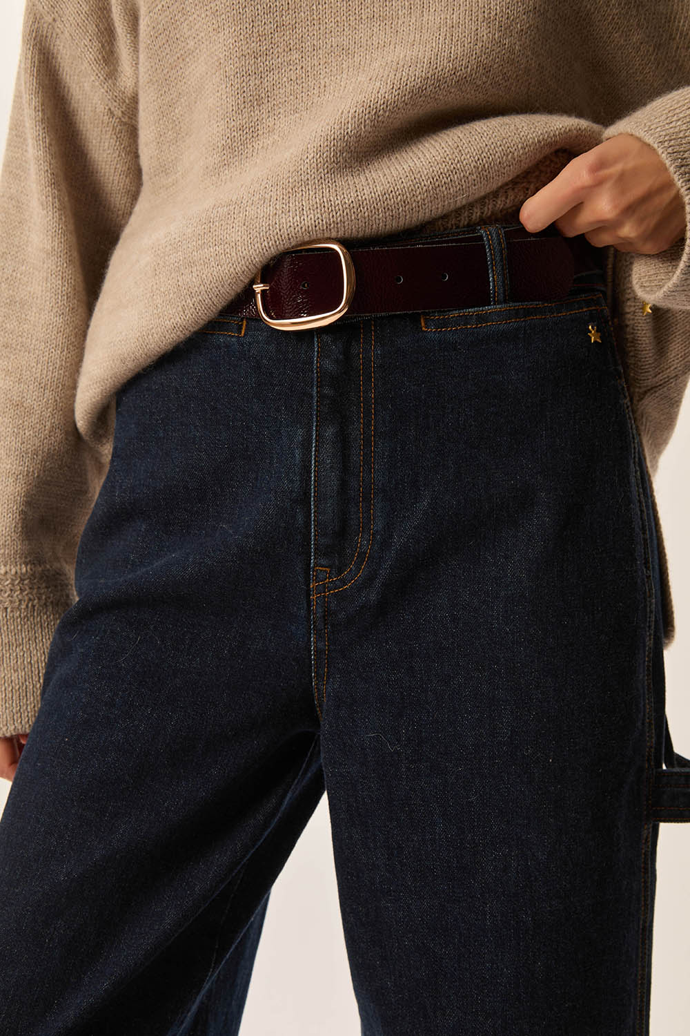 Ceinture Cuir Verni Bordeaux Foncé Boucle Dorée - Miranda Berry - Des
