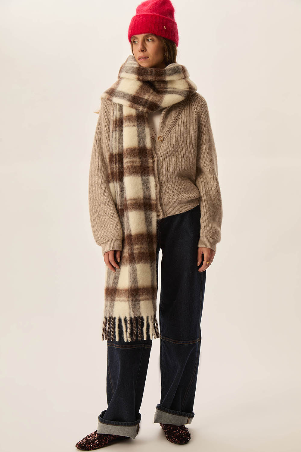 Écharpe Chaude Et Douce Marron Multicolore - Laine Mohair Look - Benetton Neuf