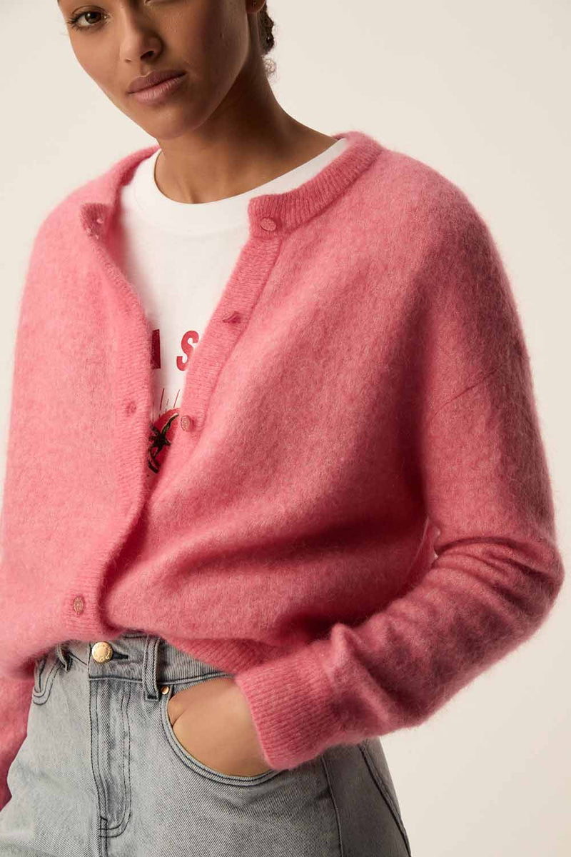 Gilet Mohair Rosé Poudré Gilet Kid Mohair Doux Col Rond Des