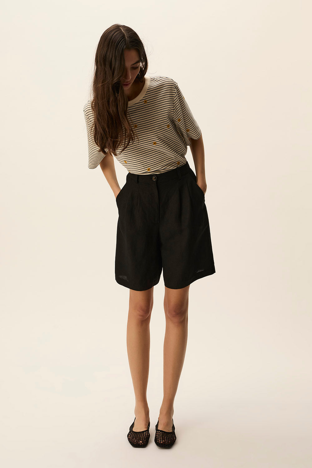 des petit hauts Bermuda Tahini Noir Ventes flash | Vêtements