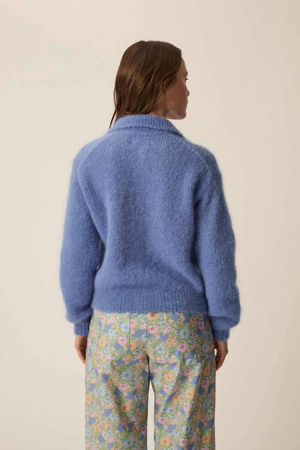 Gilet Col Esprit Polo Kid Mohair Et Laine Mérinos Bleu Ciel
