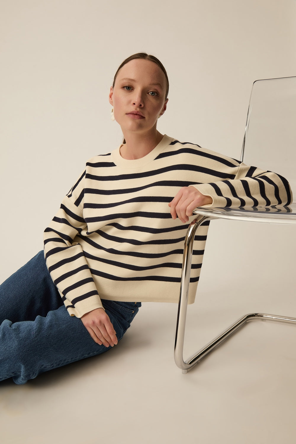 Pull marinière Biscote Creme/Marine