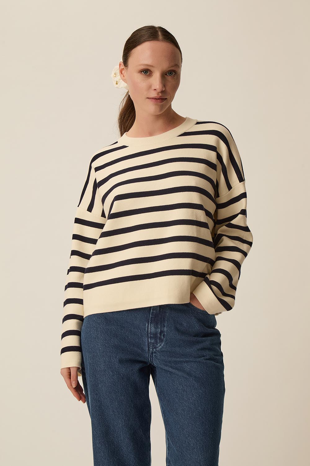 Pull marinière Biscote Creme/Marine