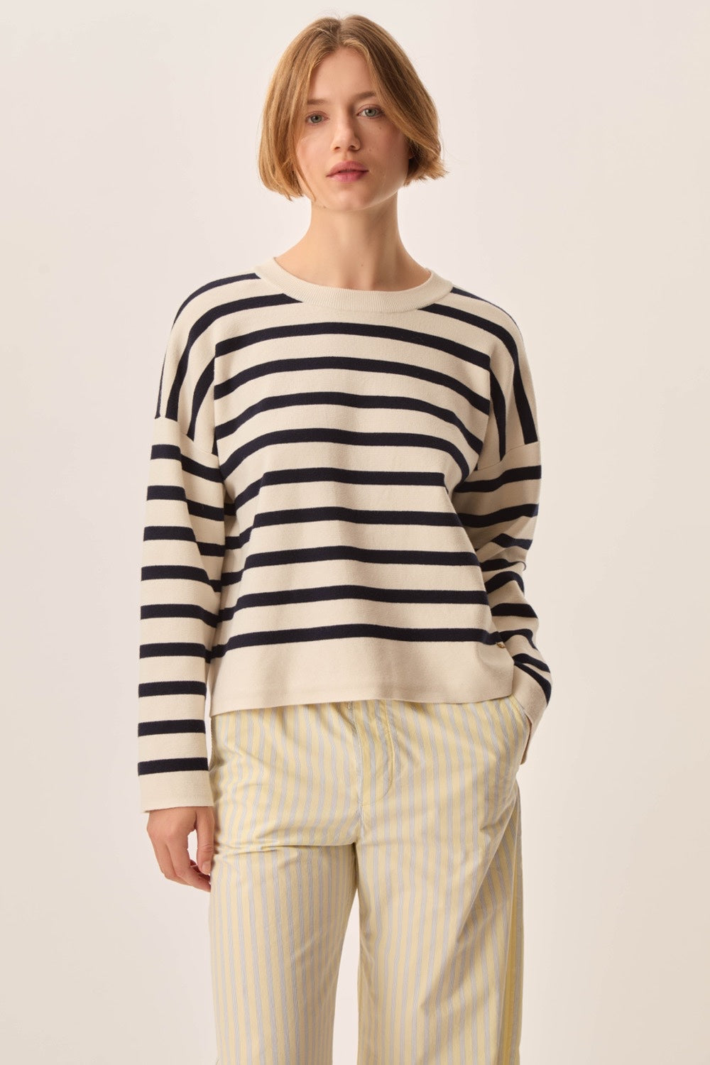 Pull marinière Biscote Creme/Marine