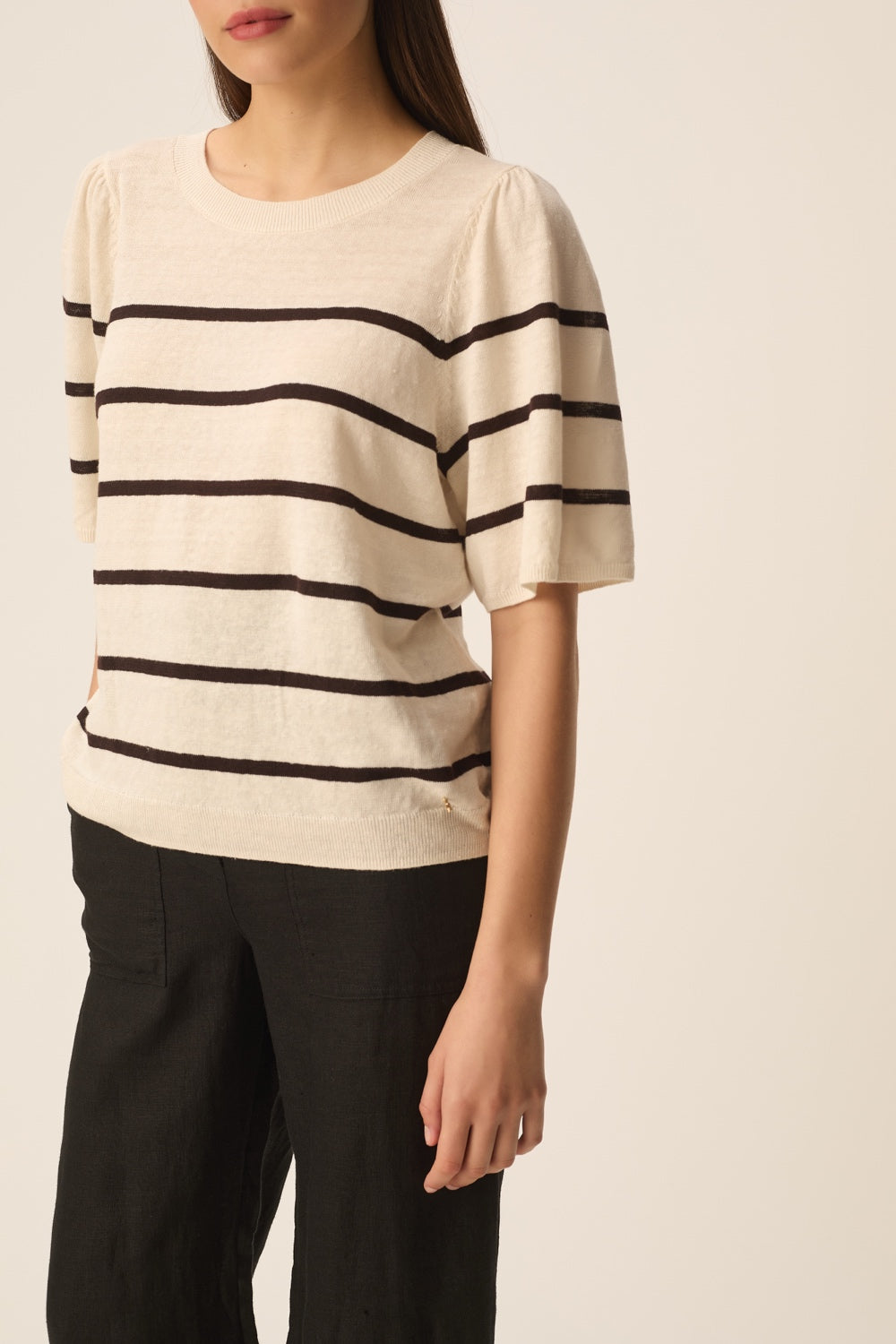 Pull manches  courtes Bruna Creme/Terre