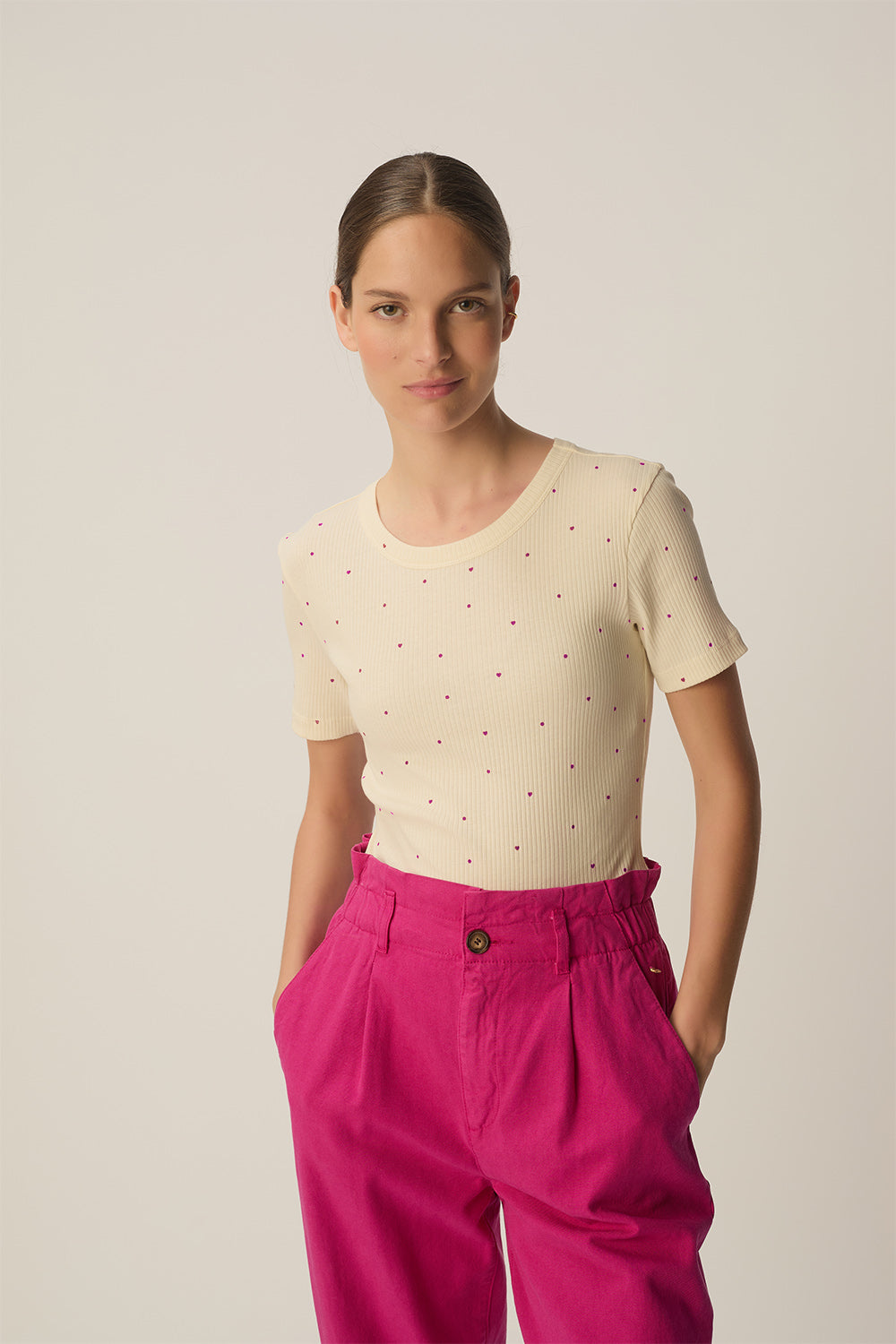 Tee-shirt Hava Ecru/Pivoine