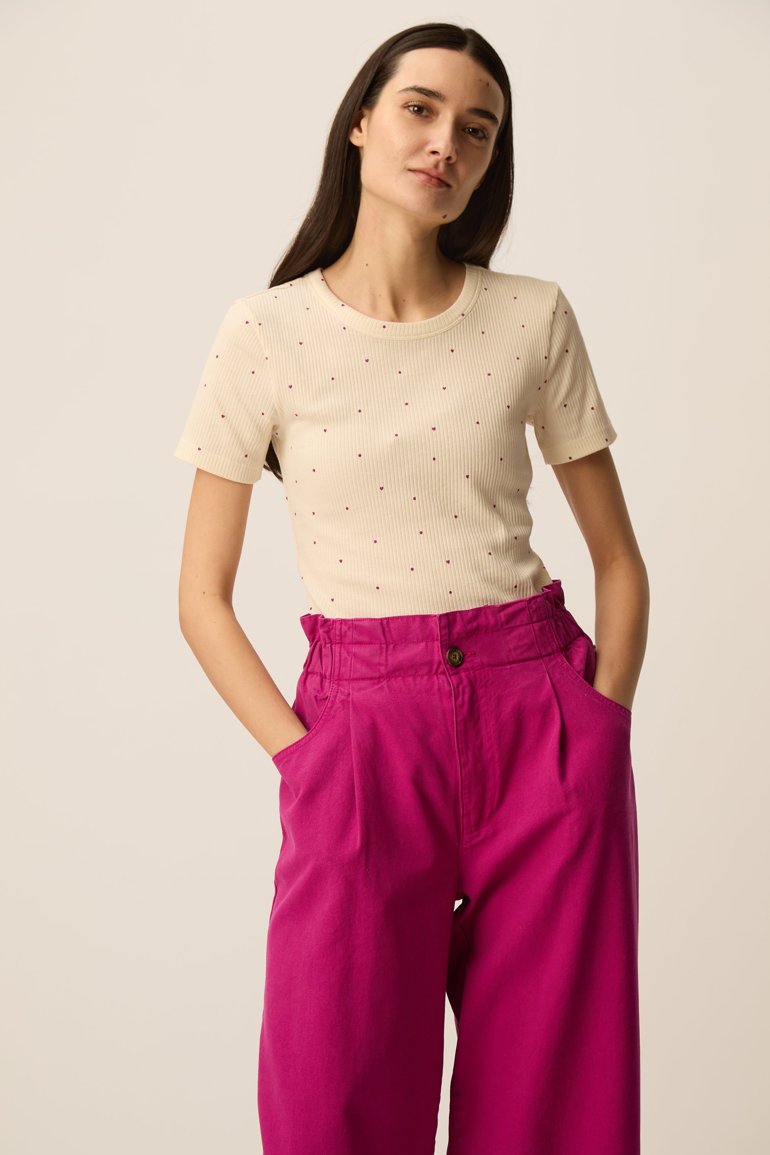 Tee-shirt Hava Ecru/Pivoine