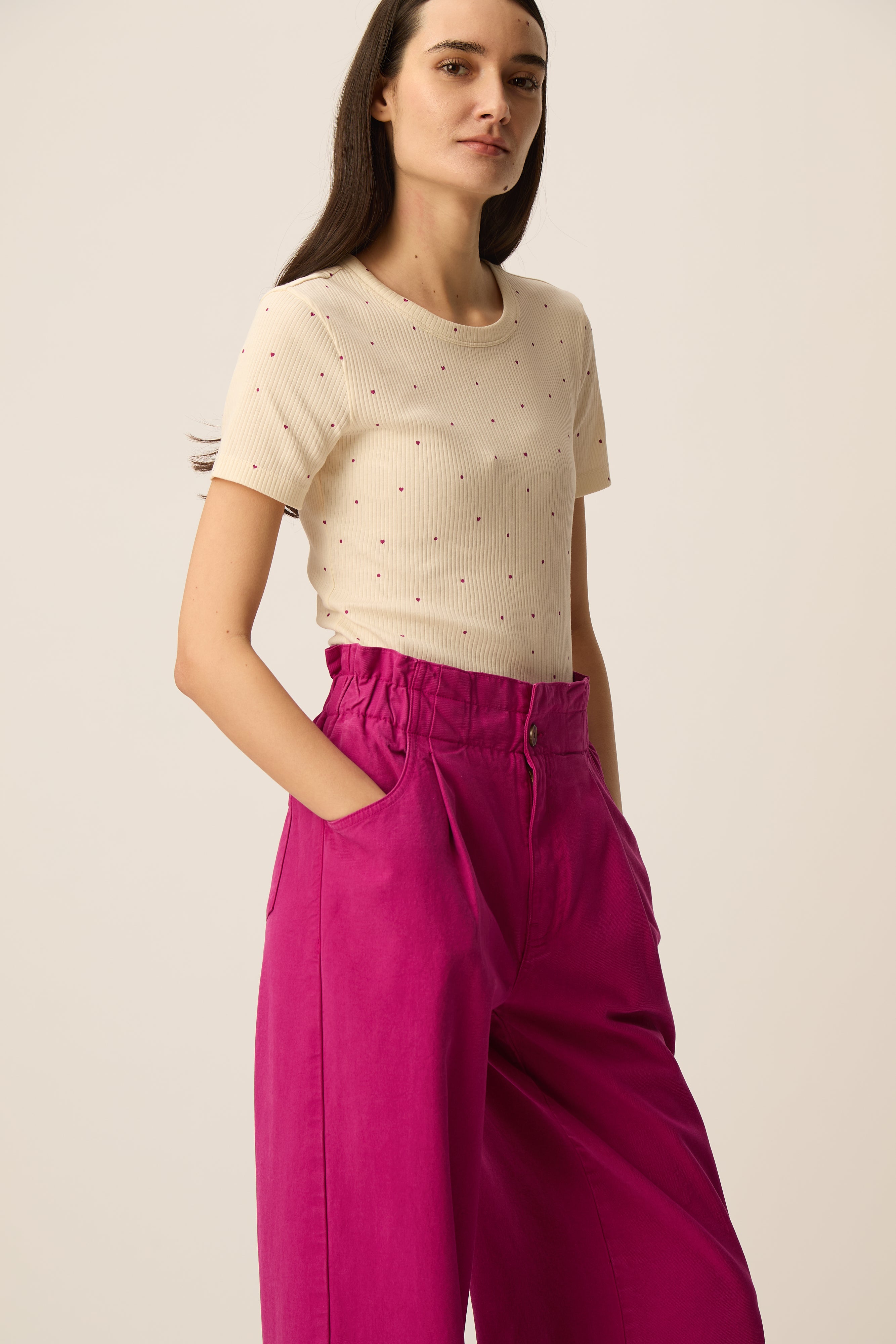 Tee-shirt Hava Ecru/Pivoine