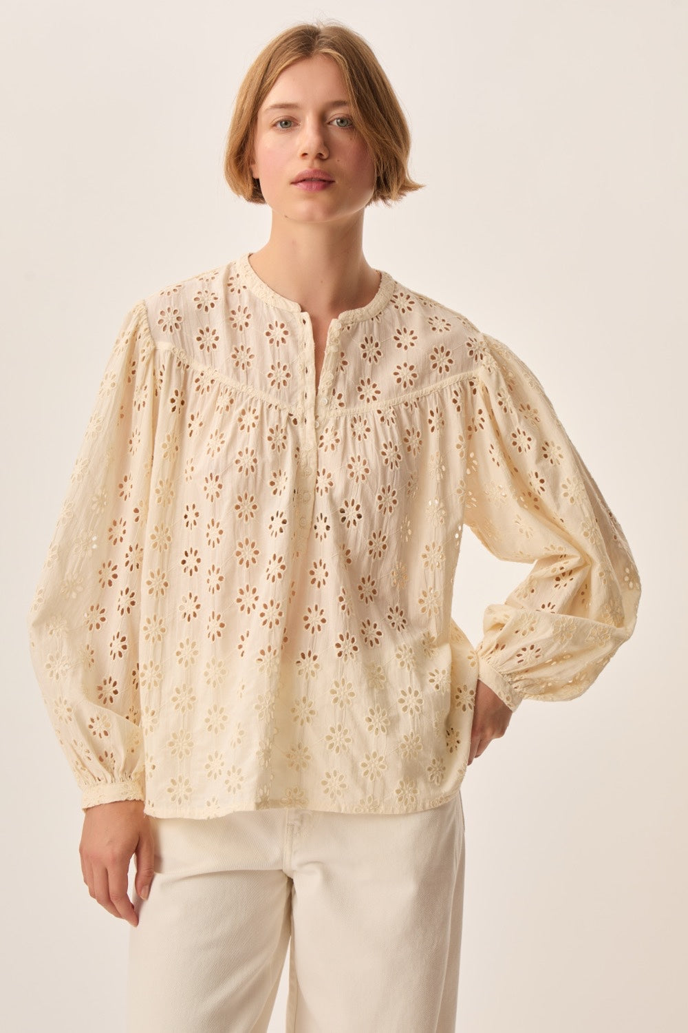 Blouse Oversize À Broderie Anglaise Coton Blanc Crème - Des Petits