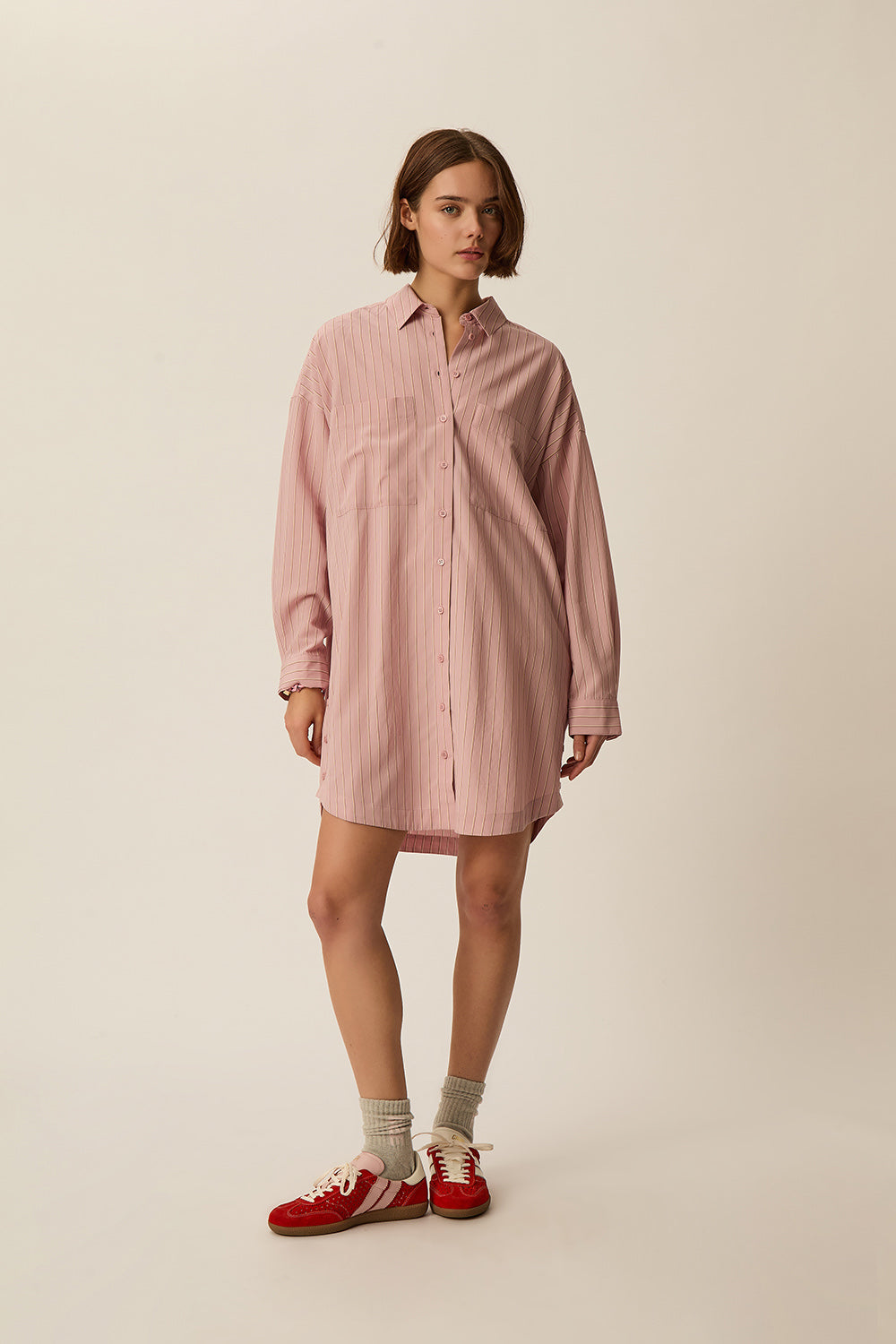 Robe t-shirt rayures rose écru - Shop by Clo Robe t-shirt rayures rose écru - Shop by Clo