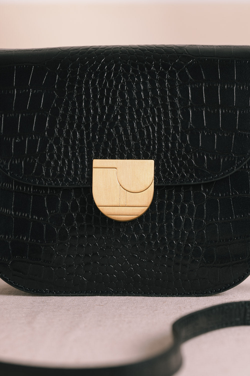 Lenny bag in black crocodile-effect leather