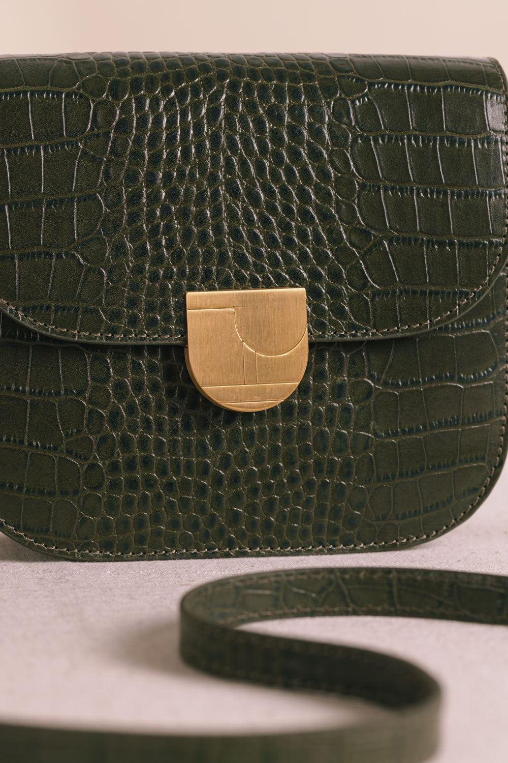 Lenny bag in khaki crocodile-effect leather