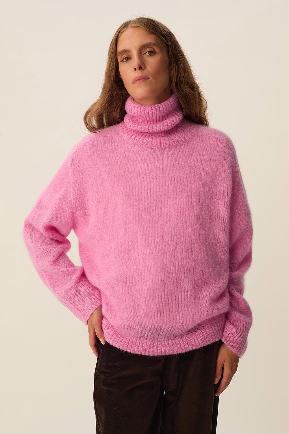 Pull American Vintage Ample En Kid Mohair Et Alpaga - Rose Corail - Taille S/Large Ou M