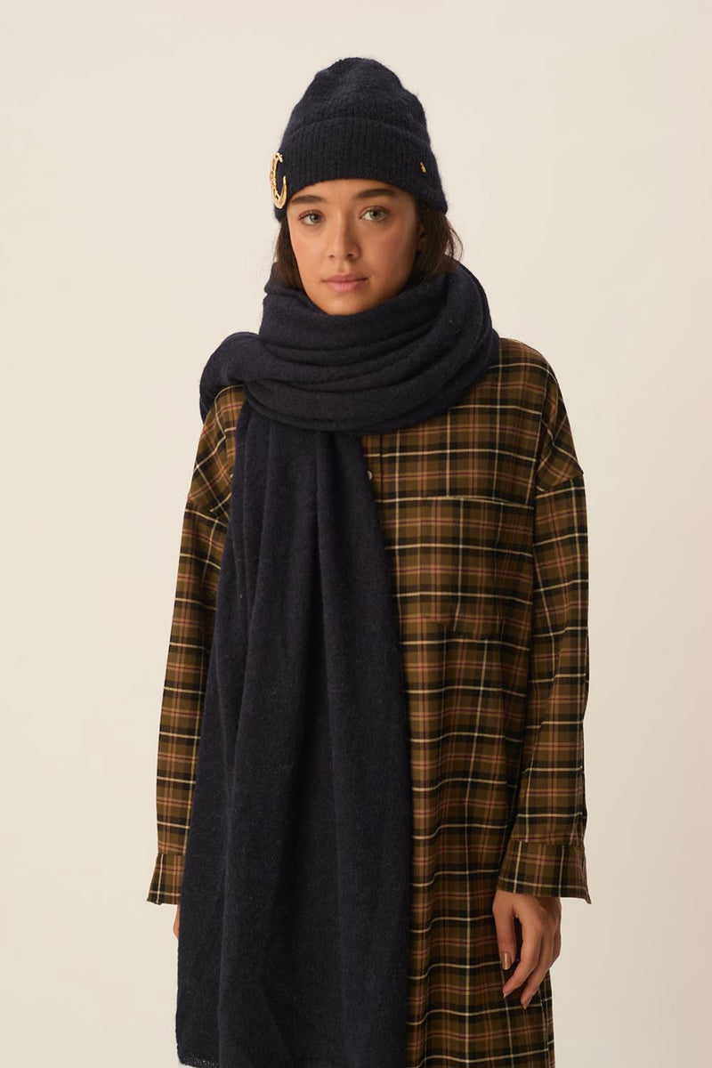 Écharpe Longue Super Kid Mohair Et Baby Alpaga Bleu Foncé