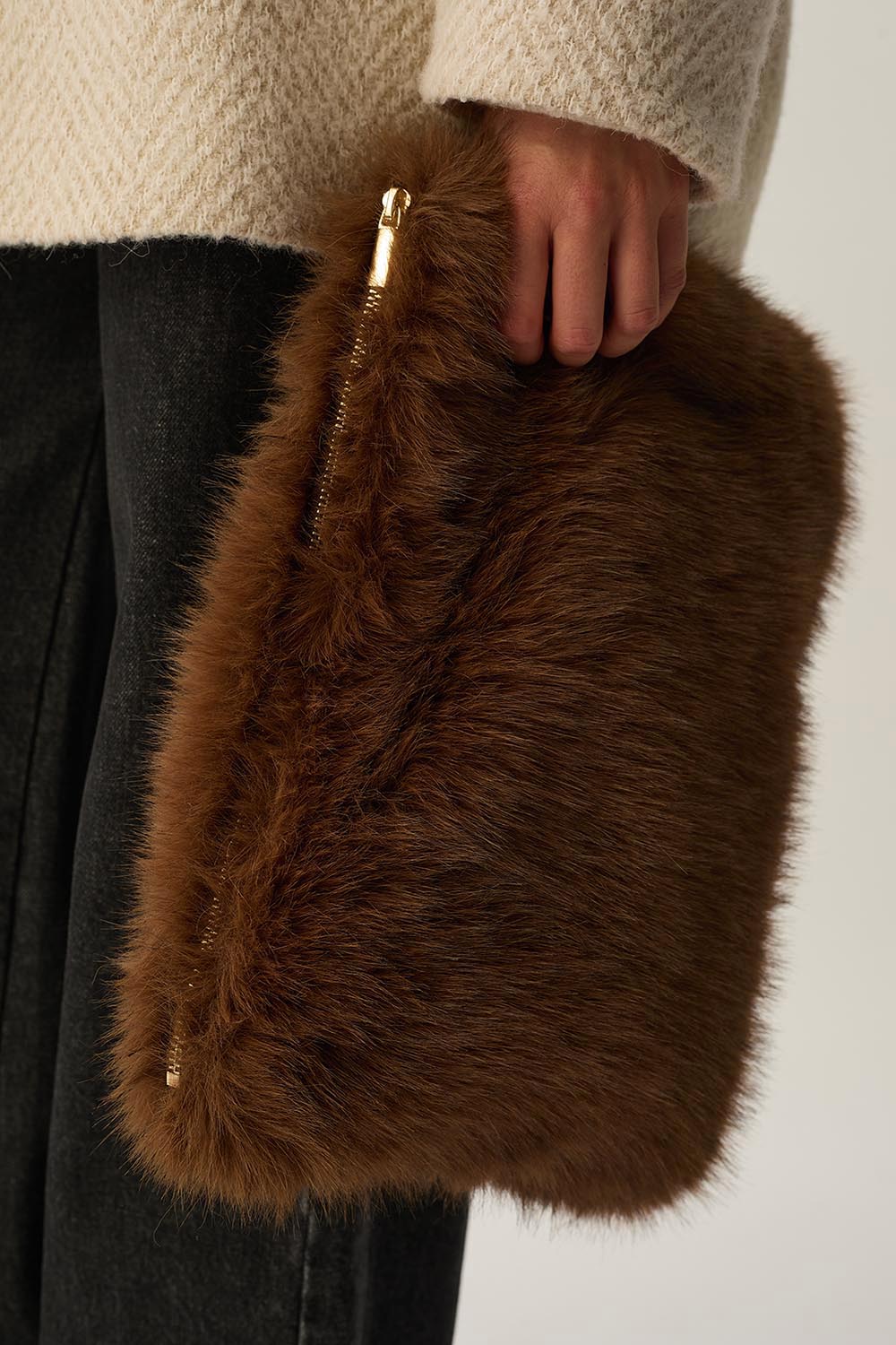 Pochette fourrure Wiba Moka