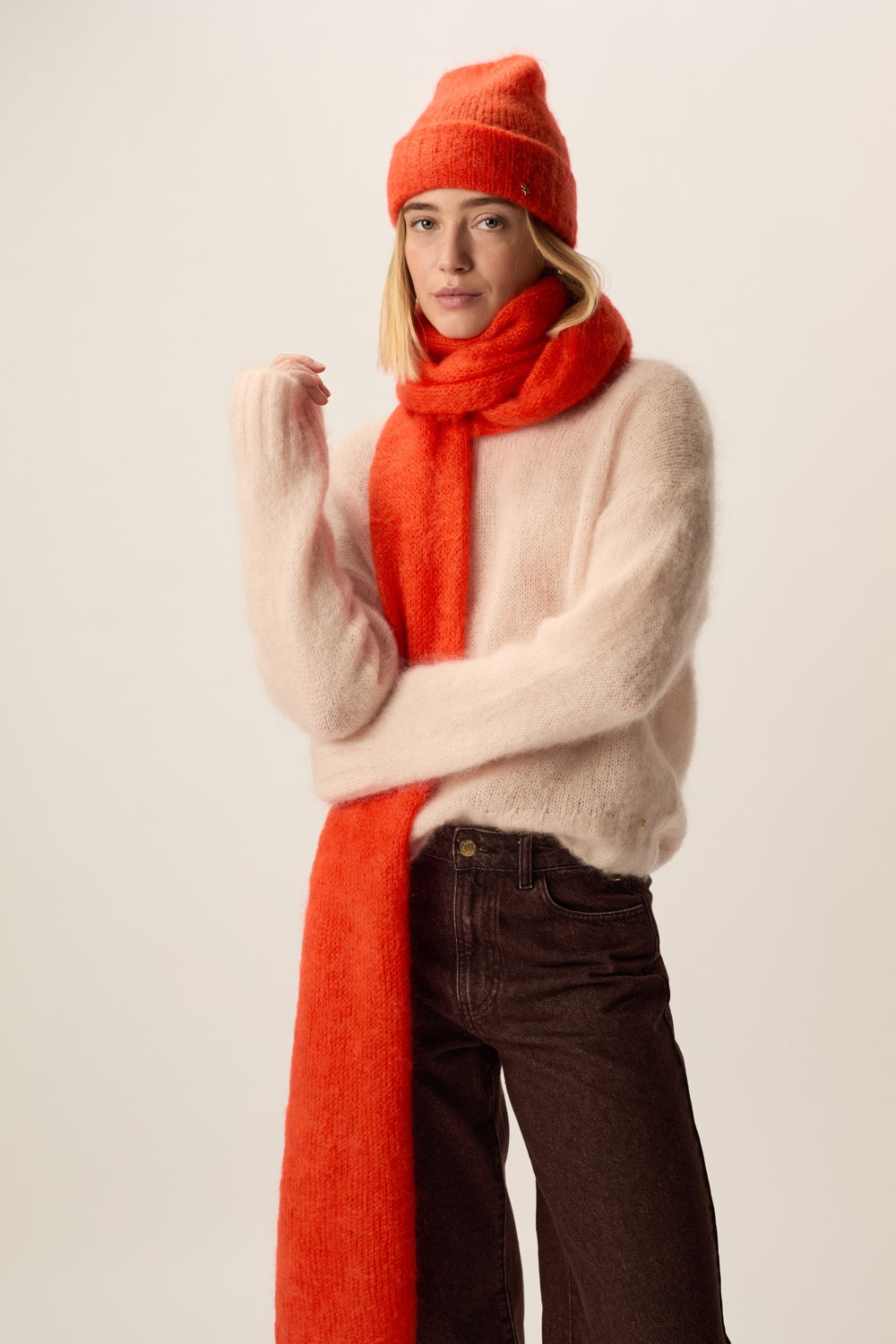 Écharpe longue Kid Mohair et laine mérinos orange