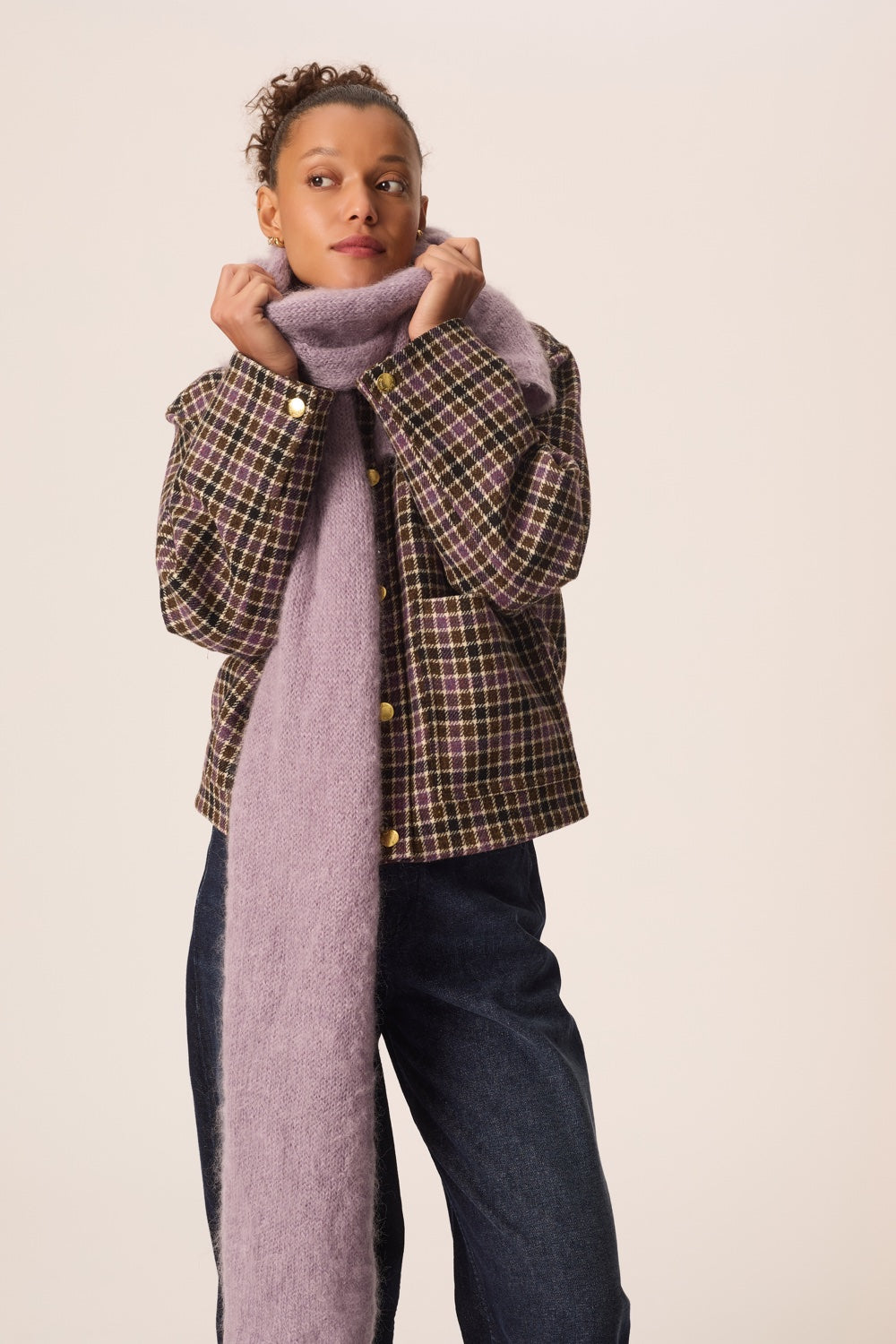 Écharpe longue Kid Mohair et laine mérinos violet