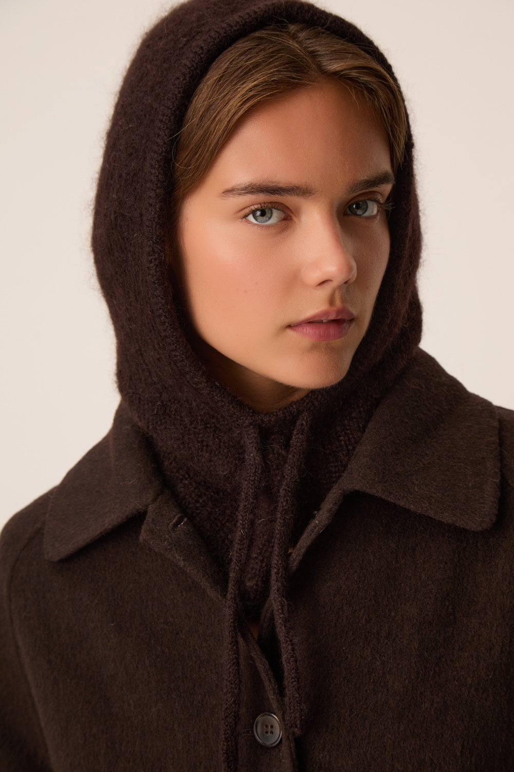 Cagoule Kid Mohair et laine mérinos marron