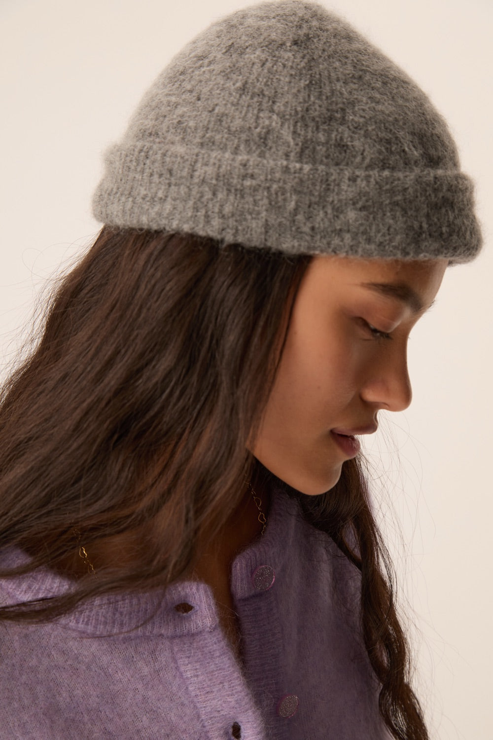 Bonnet à revers Super Kid Mohair et Baby Alpaga gris