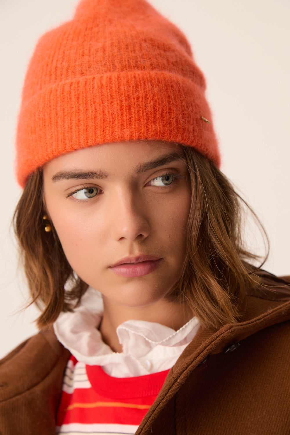 Bonnet à revers Super Kid Mohair et Baby Alpaga orange