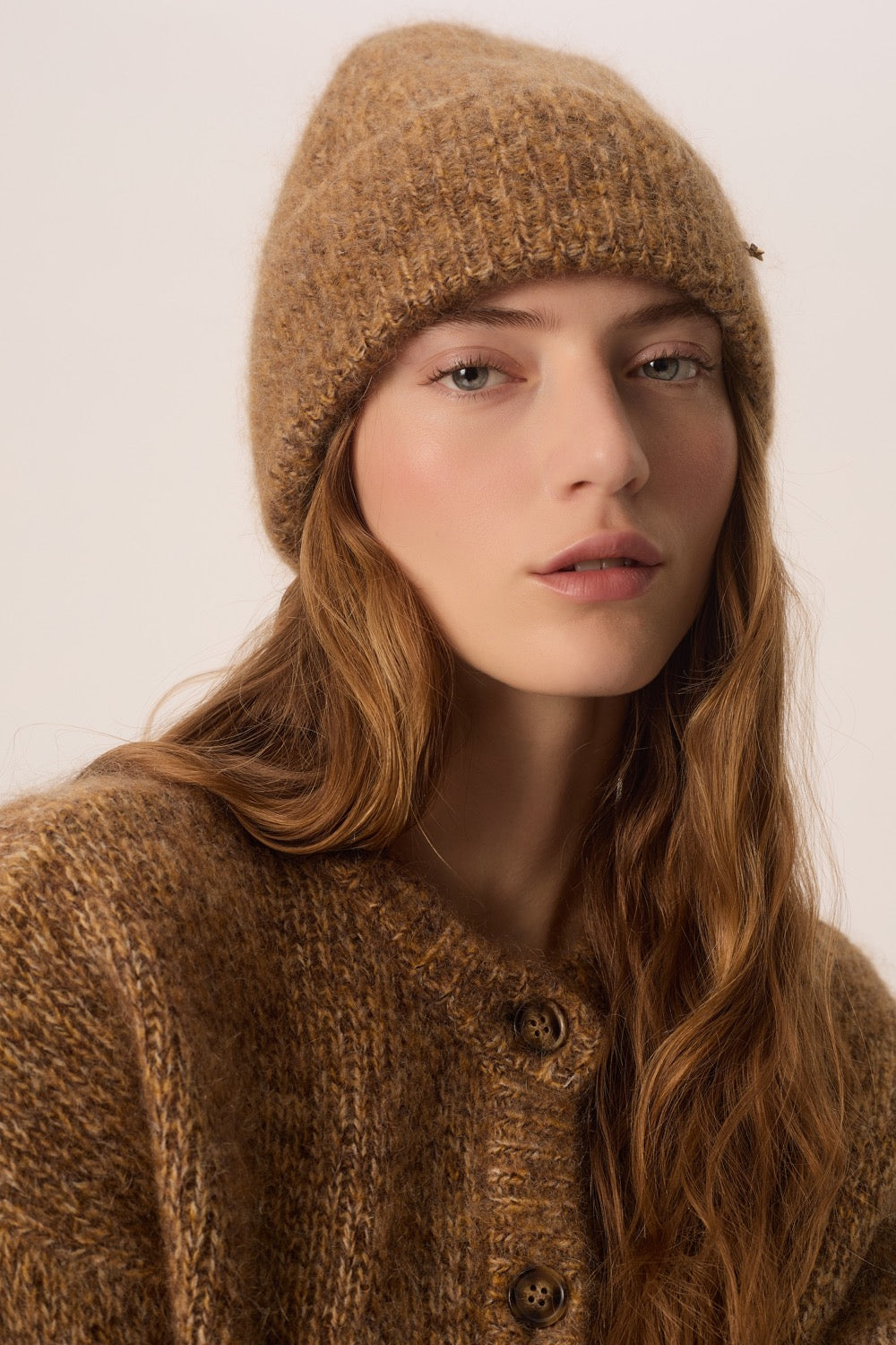 Bonnet à revers Kid Mohair et laine marron