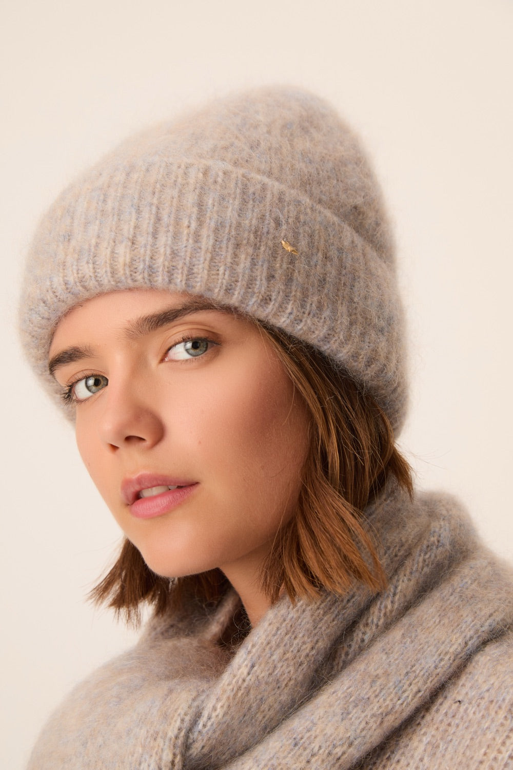 Bonnet à revers Kid Mohair et laine gris