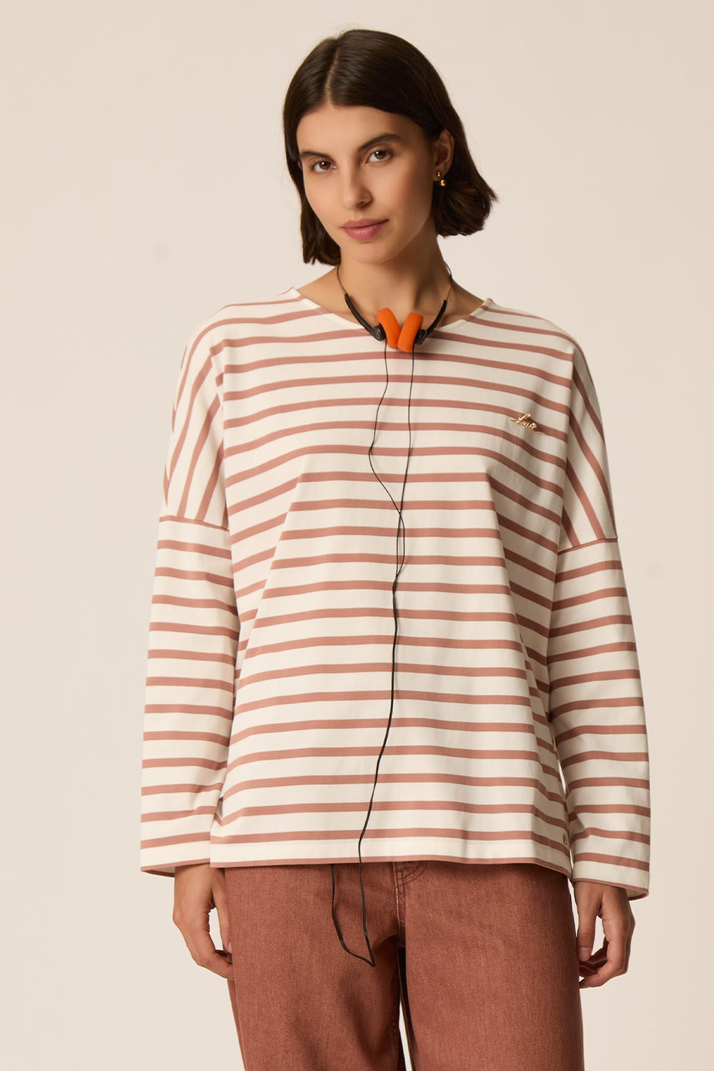 Striped Breton Top Filly Ecru Blush Pink