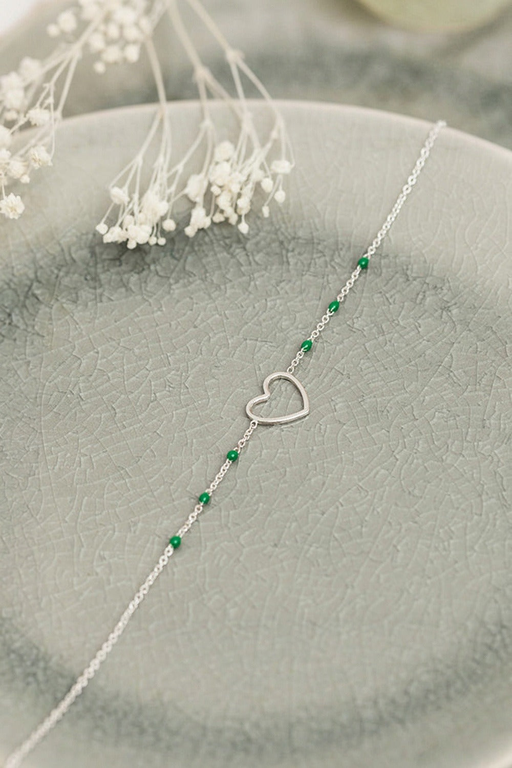 Bracelet Heart Émeraude Argent.