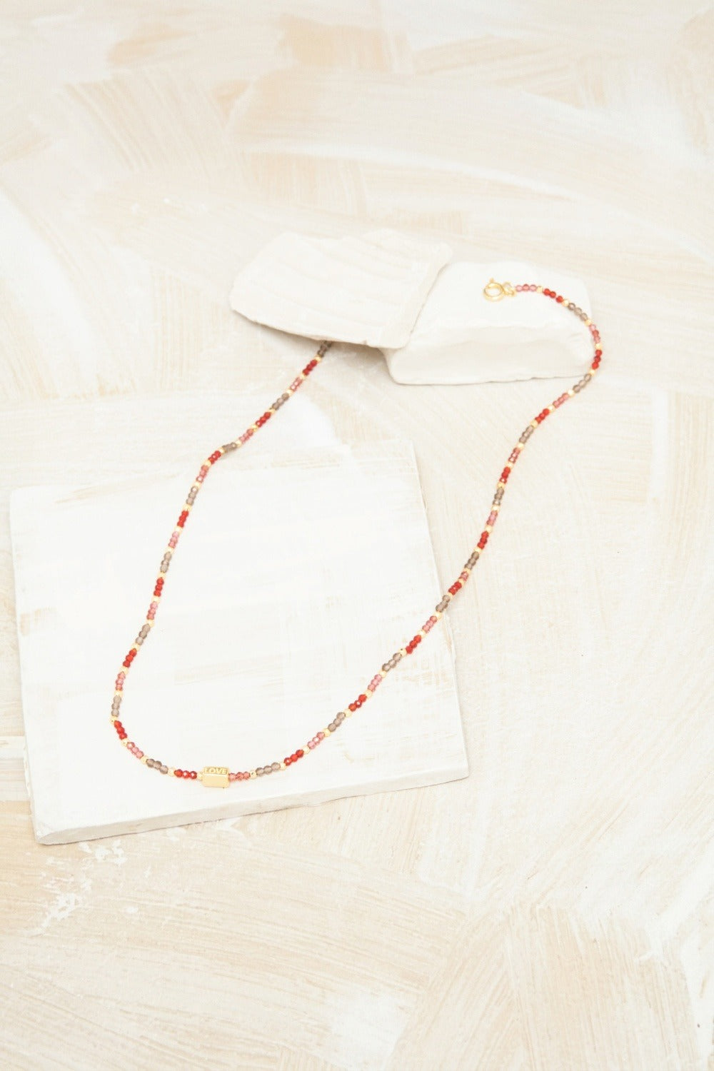 Collier Ellen Grenat/Quartz Fume/Pyrite Doree/ Cornaline