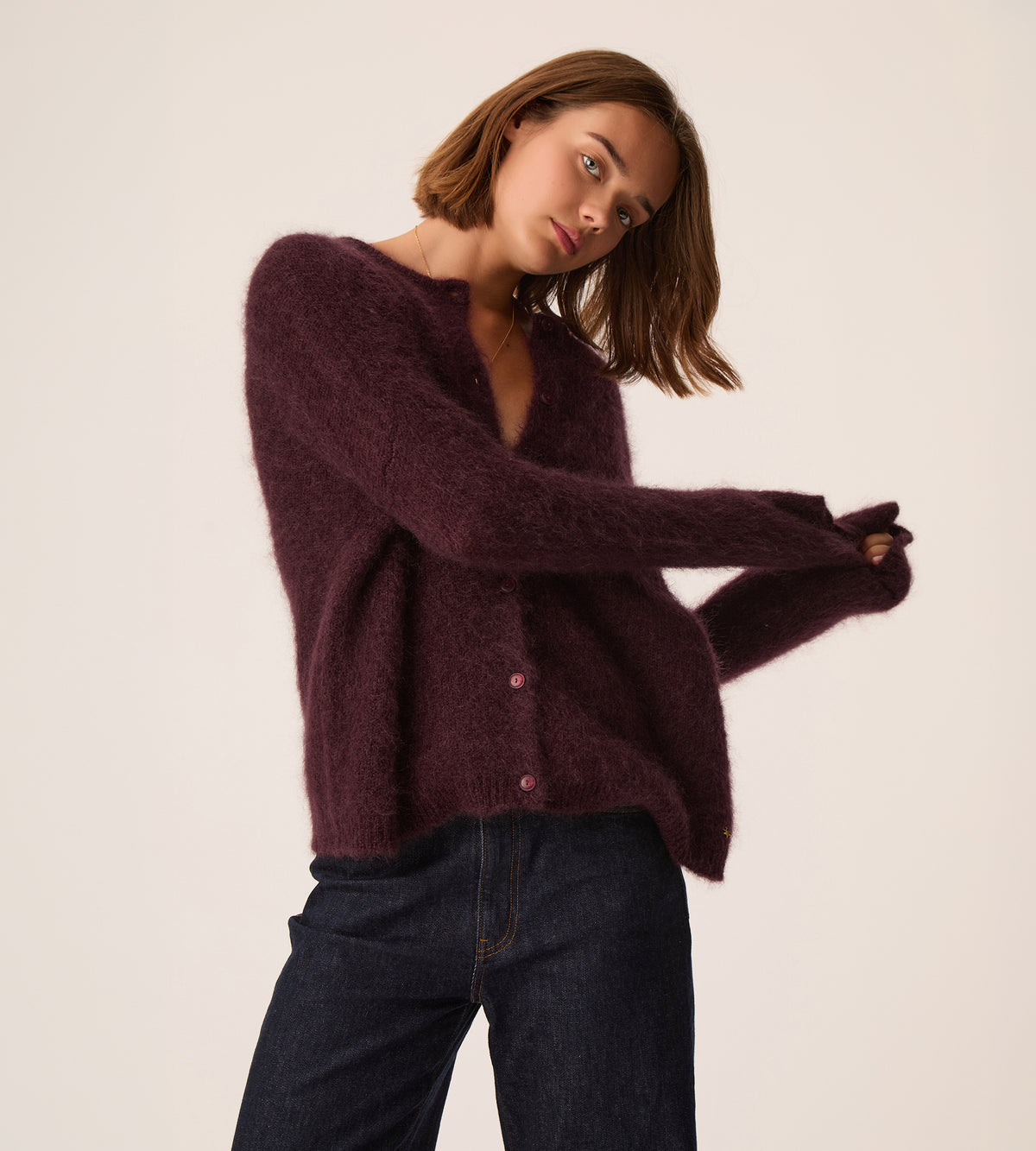 Gilet large Kid Mohair et laine violet profond